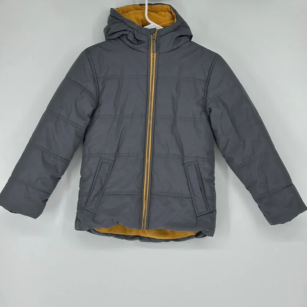 Whales Tail Outerwear Boys Puffer Jacket Hooded Gray‎ Yellow Size 8